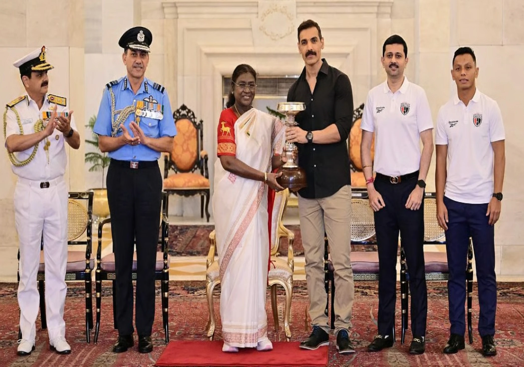 John Abraham and his NorthEast United FC team honored at Rashtrapati Bhawan John Abraham and his NorthEast United FC team honored at Rashtrapati Bhawan